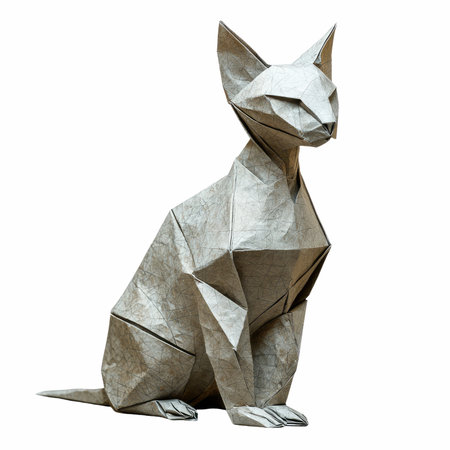 origami cat isolated on white backgroundの写真素材