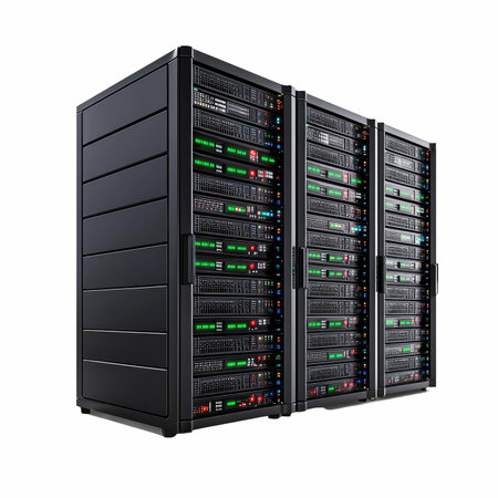 3d render of server racks with hard drives isolated on white background