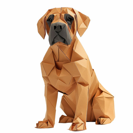Brown dog origami isolated on white background. 3d rendering.の写真素材