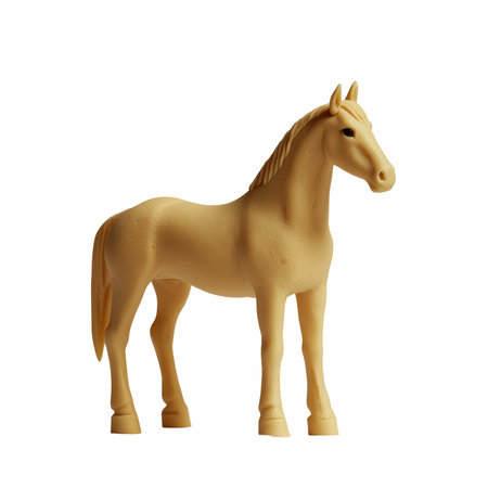 Golden horse toy isolated on white background. 3D rendering. Side view.の写真素材