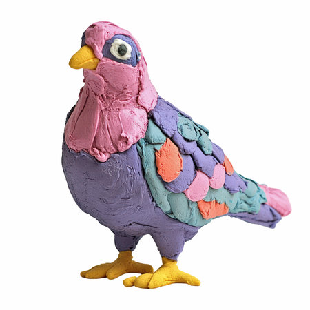 Colorful plasticine bird isolated on white background with clipping path.の写真素材