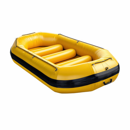 Yellow inflatable boat isolated on white background. 3d rendering - illustration