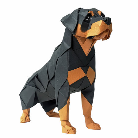 dog origami isolated on white background. 3d render illustration.の写真素材
