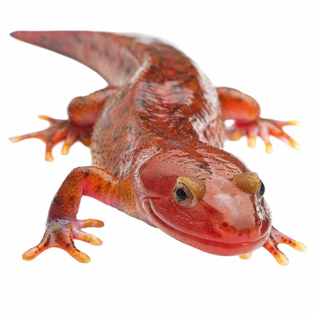 Close-up of a newt isolated on a white background.の写真素材