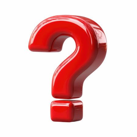 A vibrant and glossy red question mark symbol against a smooth white background, perfect for...