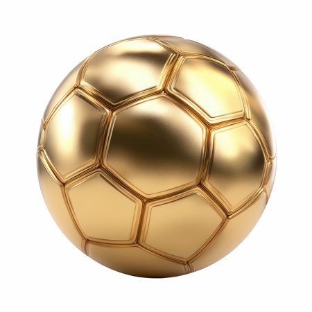 Gold soccer ball isolated on a white background. 3d render.の写真素材