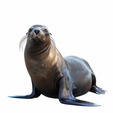 3D rendering of a sea lion isolated on white background with clipping pathの写真素材