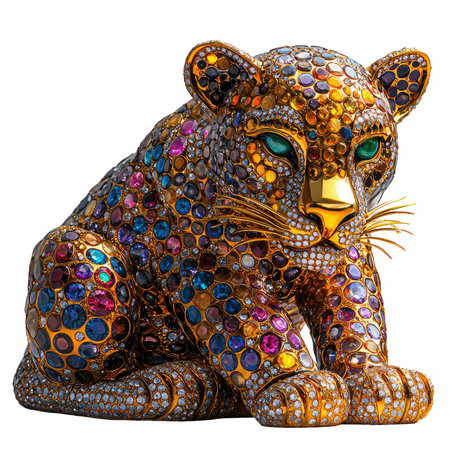 3D digital render of a leopard with colorful mosaic isolated on white background