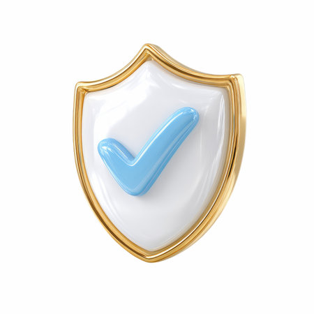 This image features a shiny blue checkmark on a glossy shield, symbolizing security and trust. Ideal...