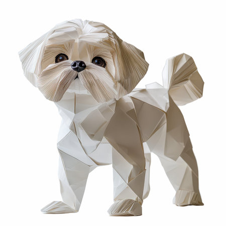 Shih tzu dog origami from paper isolated on white backgroundの写真素材