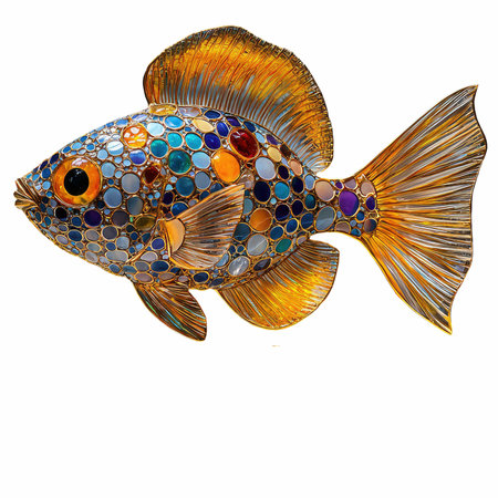 Cute fish with colorful mosaic on white background. Vector illustration.の写真素材