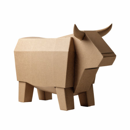 Cardboard origami bull isolated on white background. 3d illustration.の写真素材