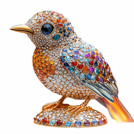 bird with multicolored glass mosaic isolated on a white background.の写真素材