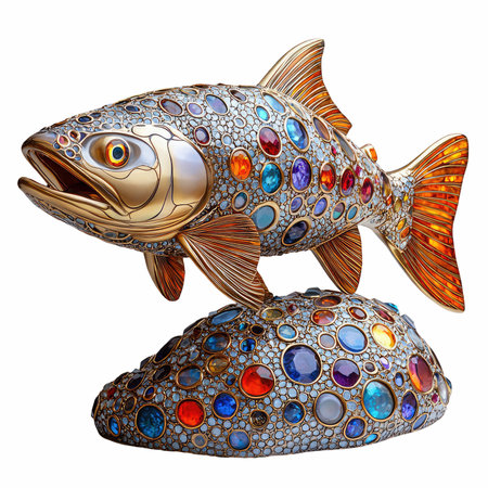 Fish on the rock. Isolated on white background. 3d illustration.の写真素材