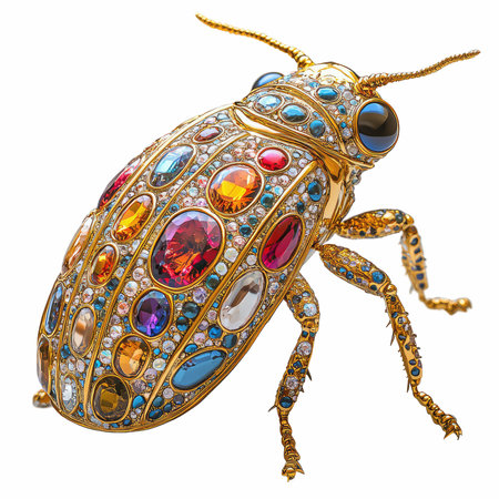 Jewelry in the form of a beetle on a white backgroundの写真素材