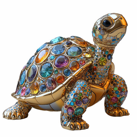 Colorful ceramic turtle isolated on white background. 3d render.の写真素材