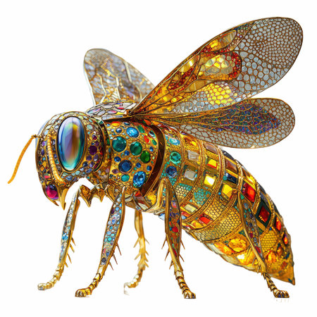 3D digital render of an intricate and colorful bee isolated on white background