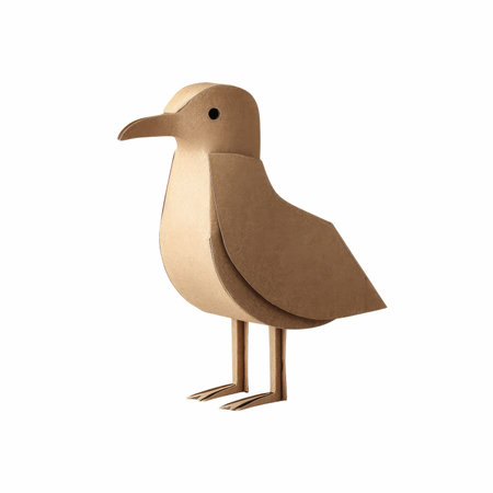 Unique paper bird sculpture featuring a brown color and minimalistic design. A perfect decoration for homes, offices, or as a creative gift option.の写真素材
