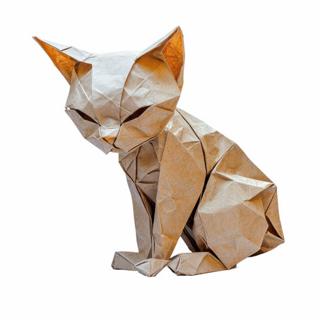Paper origami cat isolated on white background. Clipping path included.の写真素材
