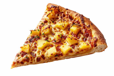 Pizza with pineapple and ham isolated on white background.の写真素材