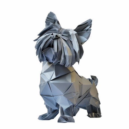 dog origami isolated on white background 3d illustration, low polyの写真素材