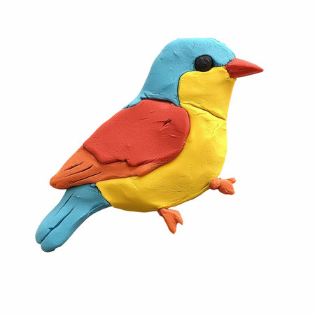 Colorful plasticine bird isolated on white background with clipping path.の写真素材