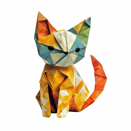 Origami cat isolated on white background. Paper art.の写真素材