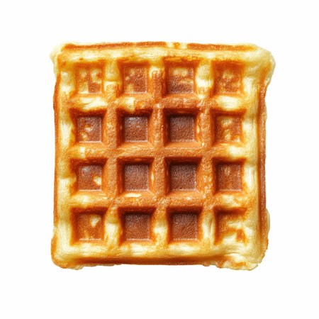 close up of  a belgian waffle on white background with clipping pathの写真素材