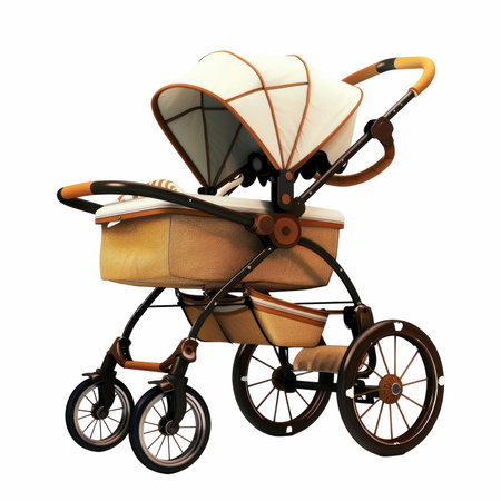 Baby stroller isolated on white background. 3d illustration, clipping pathの写真素材