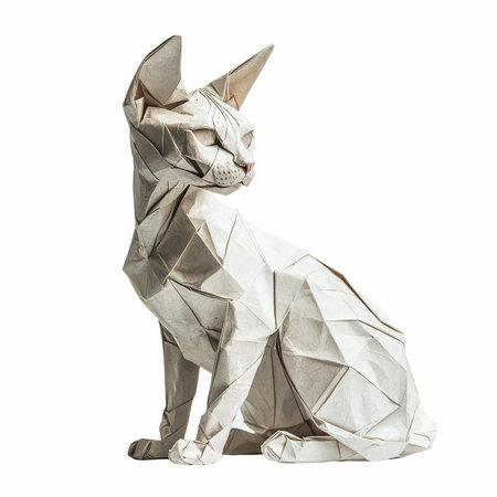 Origami cat isolated on a white background. 3d rendering.の写真素材