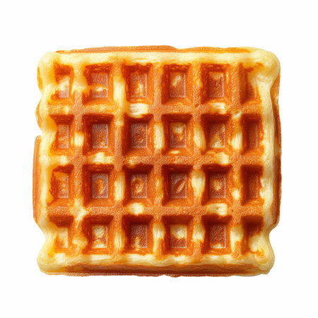 close up of  a  belgian waffle on white backgroundの写真素材