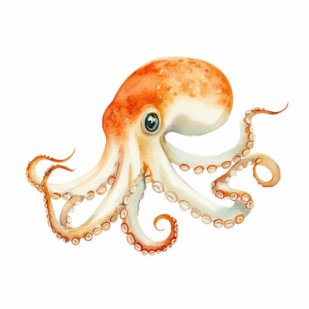 Watercolor octopus isolated on white background. Hand drawn illustration.の写真素材