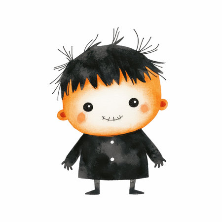 This charming watercolor illustration features a cute Halloween character with a playful spirit, perfect for adding a whimsical touch to festive decorations and celebrations.の写真素材