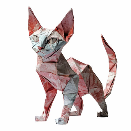 Origami cat isolated on white background. Polygonal origami cat.の写真素材