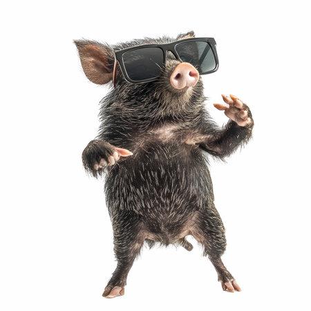 funny wild boar in sunglasses isolated on white background. 3d illustrationの写真素材