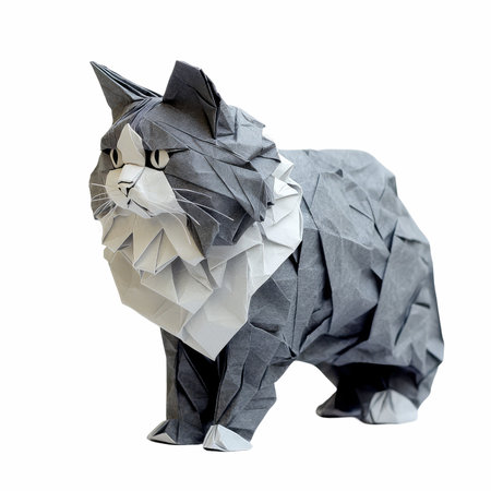 Paper origami cat isolated on white background. Origami cat.の写真素材