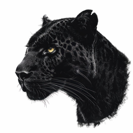 Leopard portrait isolated on white background - 3D illustration of a black pantherの写真素材