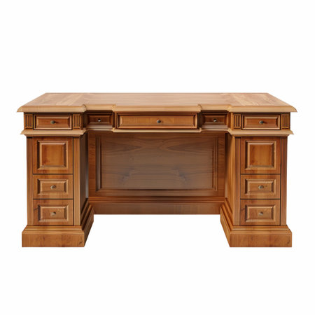 Wooden desk isolated on white background. 3D rendering. Clipping Pathの写真素材