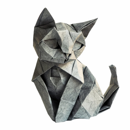 Origami paper cat isolated on white background. Clipping path included.の写真素材