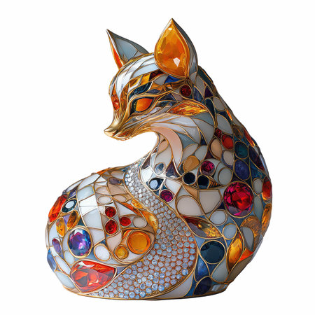 Colorful stained glass fox isolated on white background. 3d illustrationの写真素材