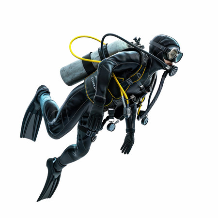 Scuba diver isolated on white background 3d illustration with clipping pathの写真素材