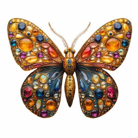 Butterfly with colorful gems isolated on white background. Vector illustration.の写真素材