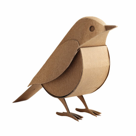 Cardboard bird isolated on white background. 3d render illustration.の写真素材