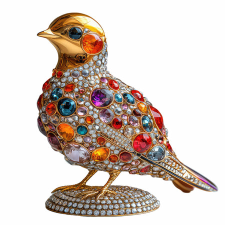 Jewelry bird made of precious stones isolated on white background.の写真素材