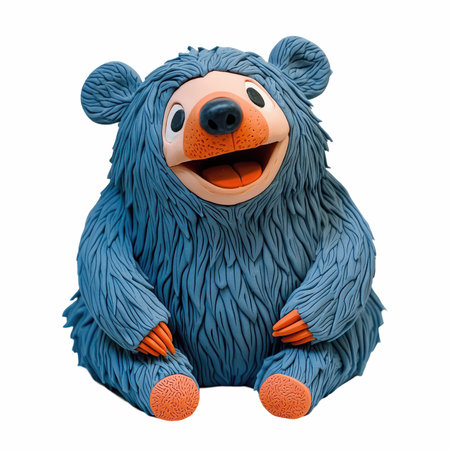 3D rendering of a cute blue cartoon bear isolated on white backgroundの写真素材