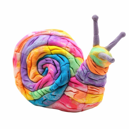 Colorful plasticine snail isolated on white background, clipping path includedの写真素材