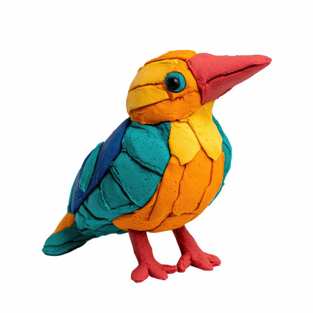 colorful plasticine bird isolated on white background with clipping path.の写真素材