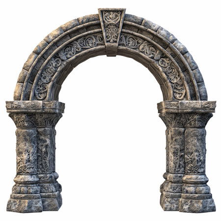 Ancient stone arch isolated on white background. 3d render illustration.の写真素材