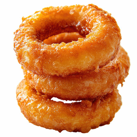 Fried onion rings isolated on a white background.の写真素材