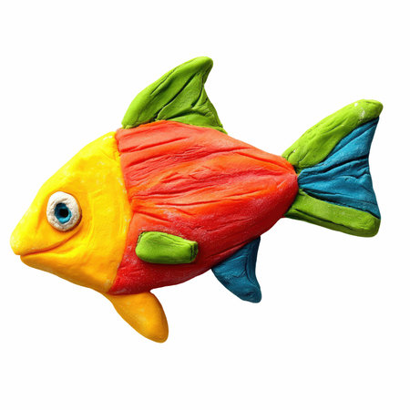 Colorful plasticine fish isolated on white background, clipping path includedの写真素材